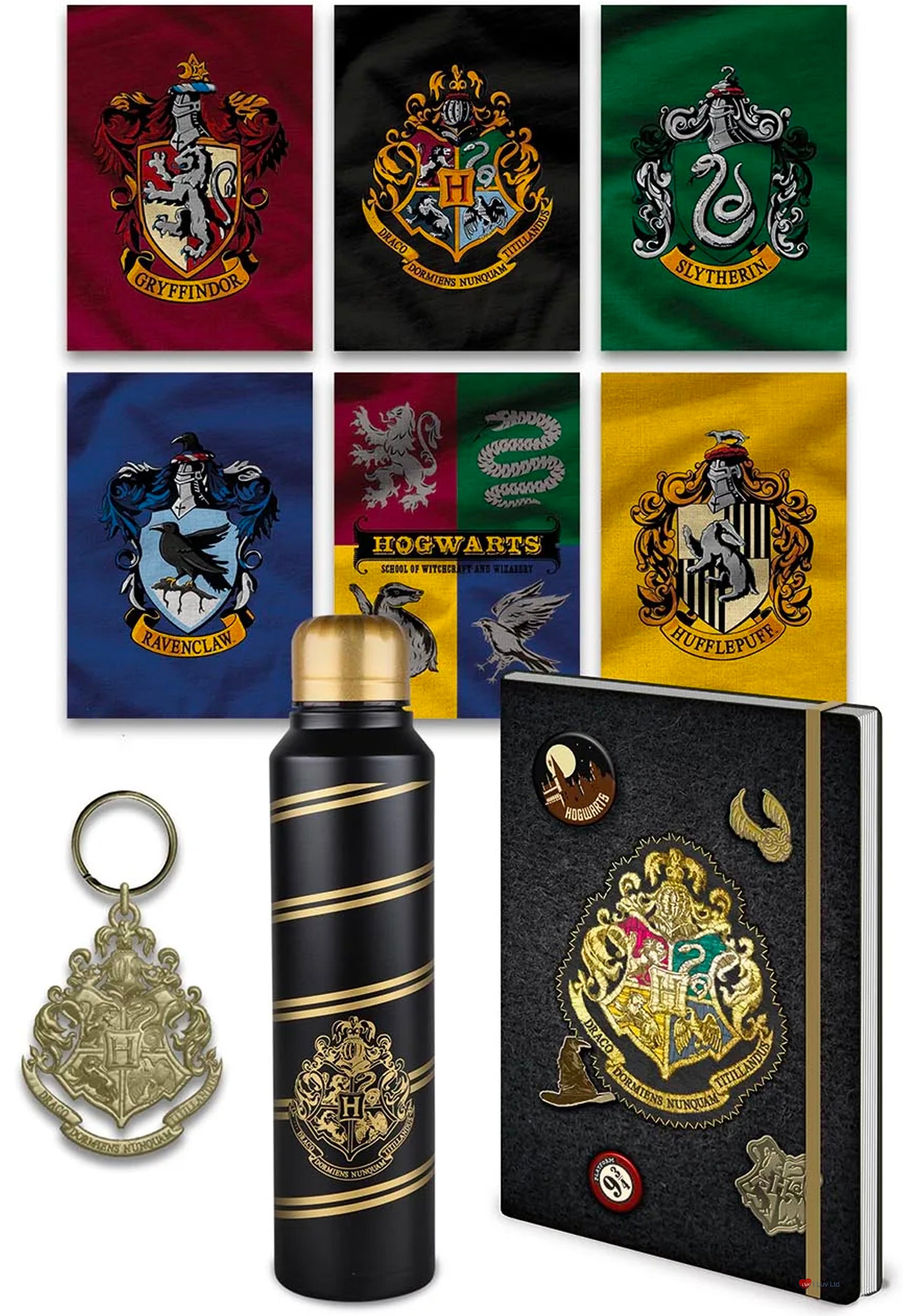 Harry Potter Hogwarts Crest Gift Set – Notebook Bottle Keychain & postcards Collector Box