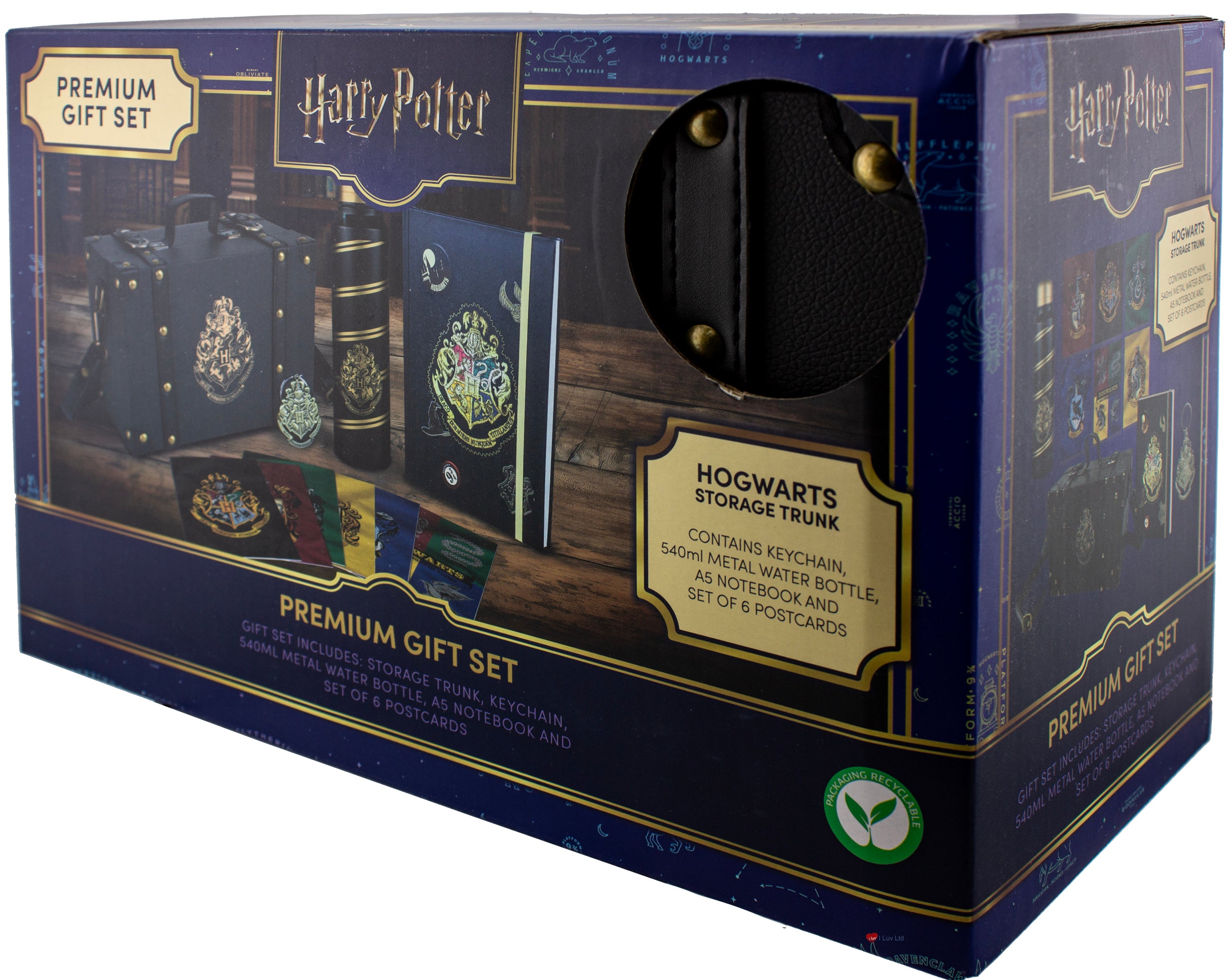 Harry Potter Hogwarts Crest Gift Set – Notebook Bottle Keychain & postcards Collector Box