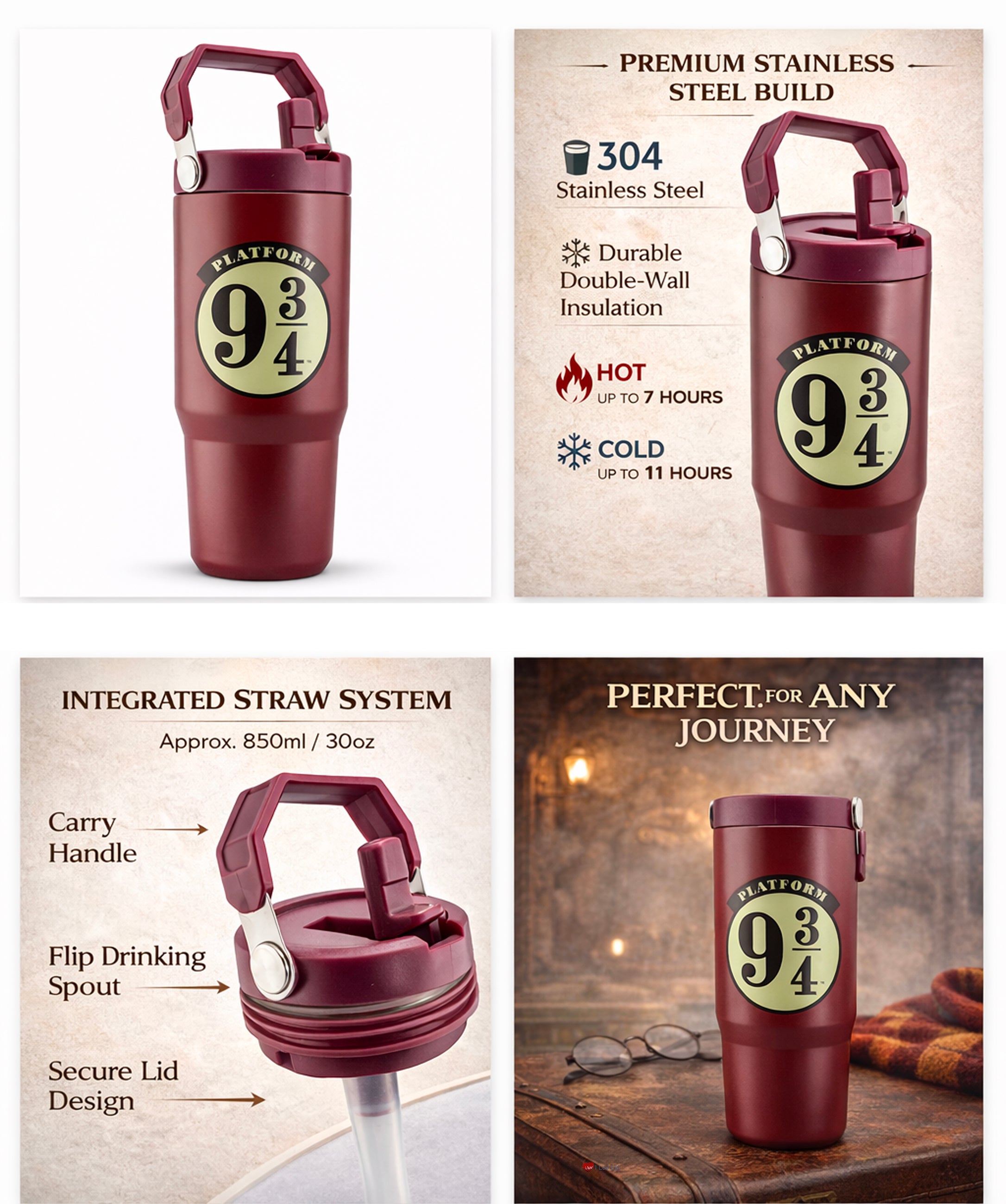 Harry Potter Platform 9 3/4 30 oz Tumbler Bottle – Hogwarts Express Travel Drink Bottle