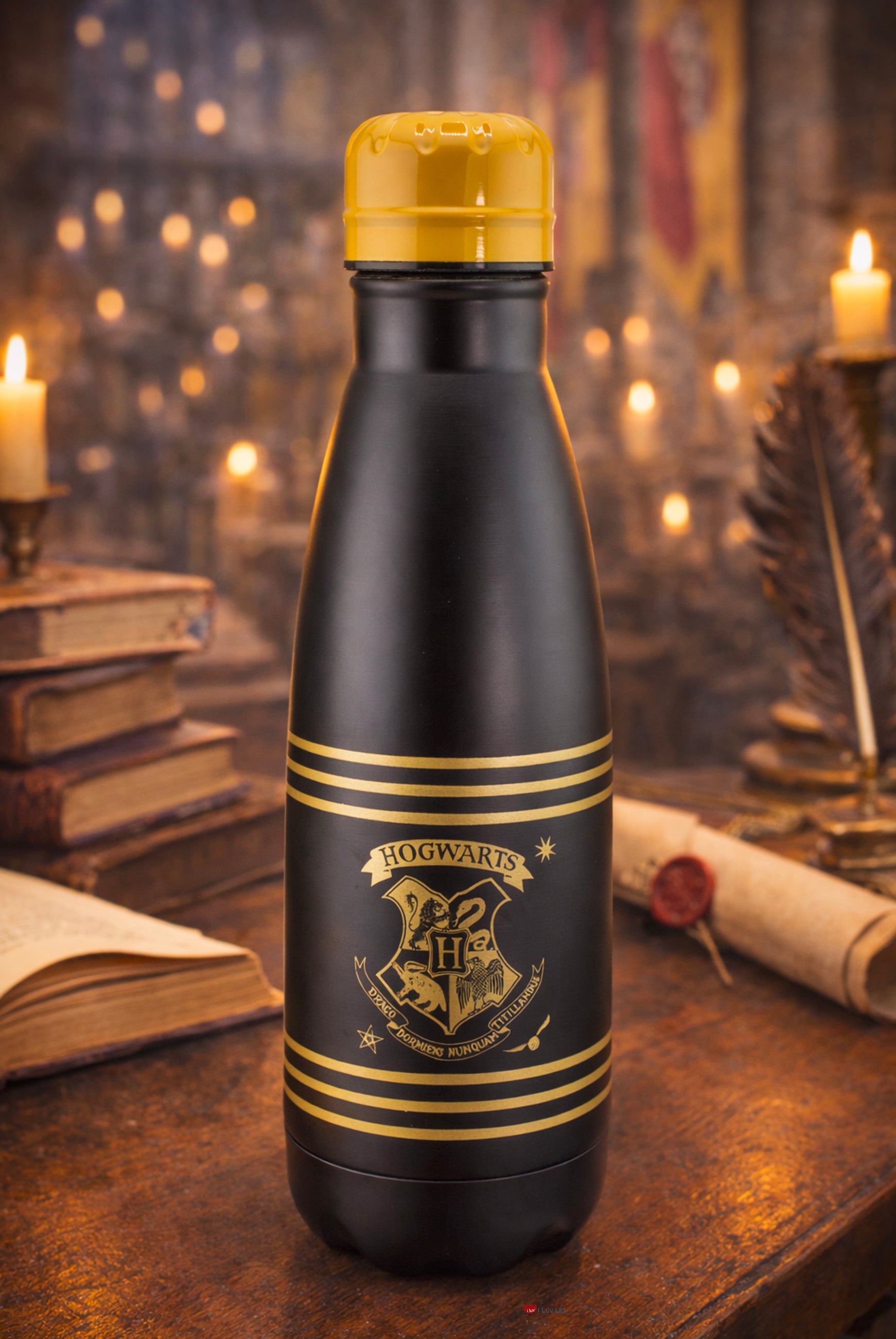 Harry Potter Hogwarts Crest Water Bottle – Wizarding World Drinks Bottle Black Gold Design