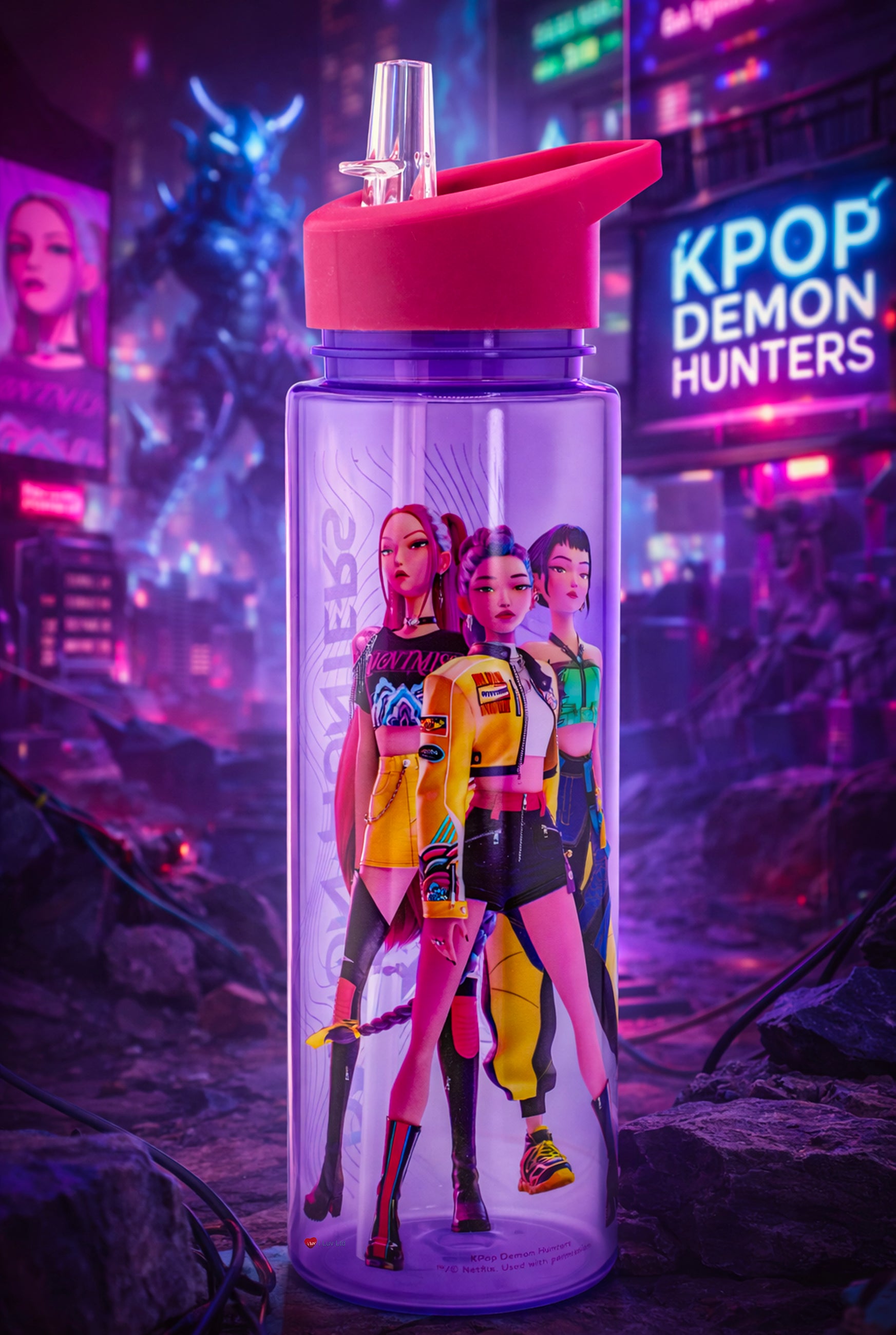 K-Pop Demon Hunters Huntrix Trio Water Bottle – Rumi Zoey Mira Kids Drinks Bottle with Straw Lid