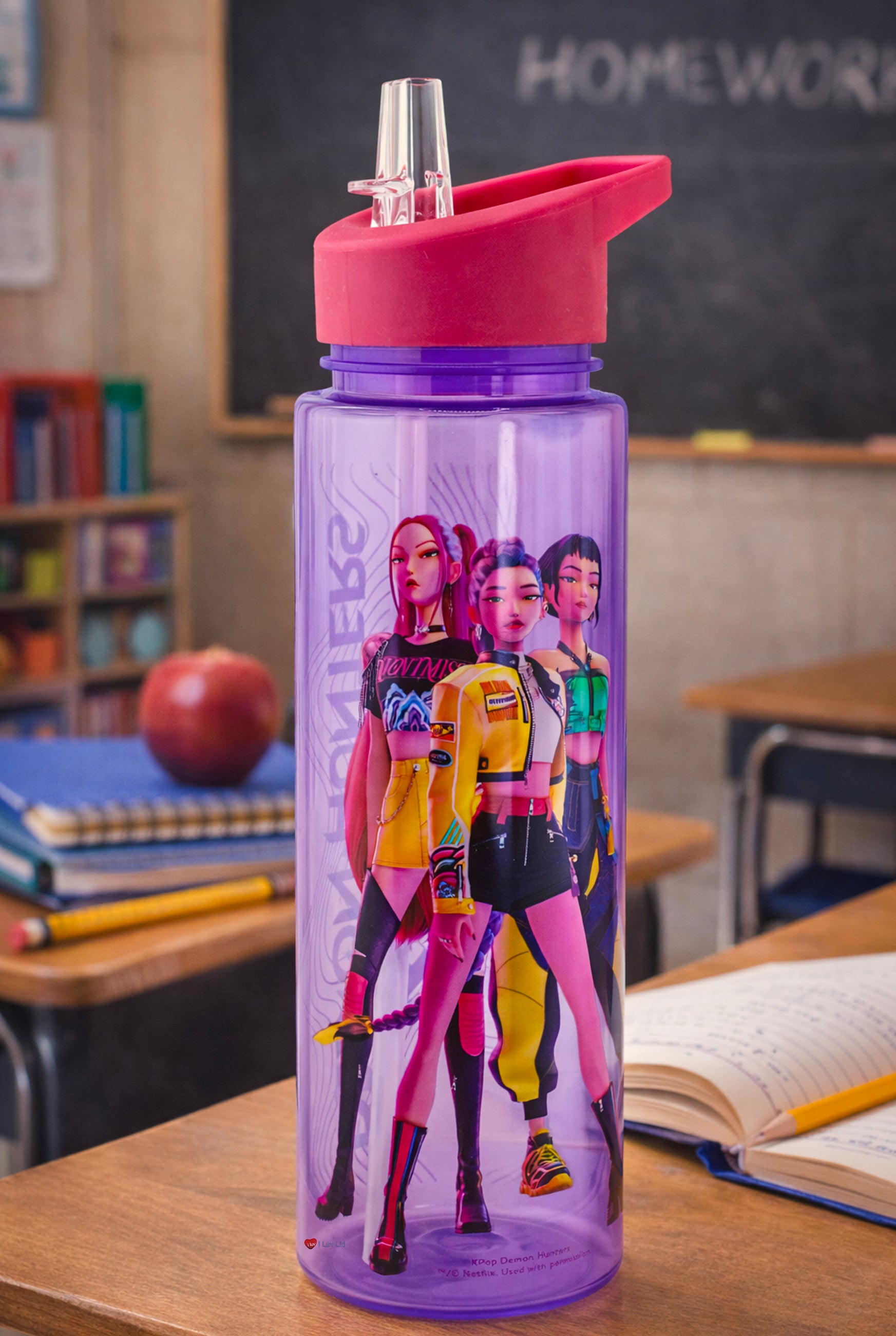 K-Pop Demon Hunters Huntrix Trio Water Bottle – Rumi Zoey Mira Kids Drinks Bottle with Straw Lid