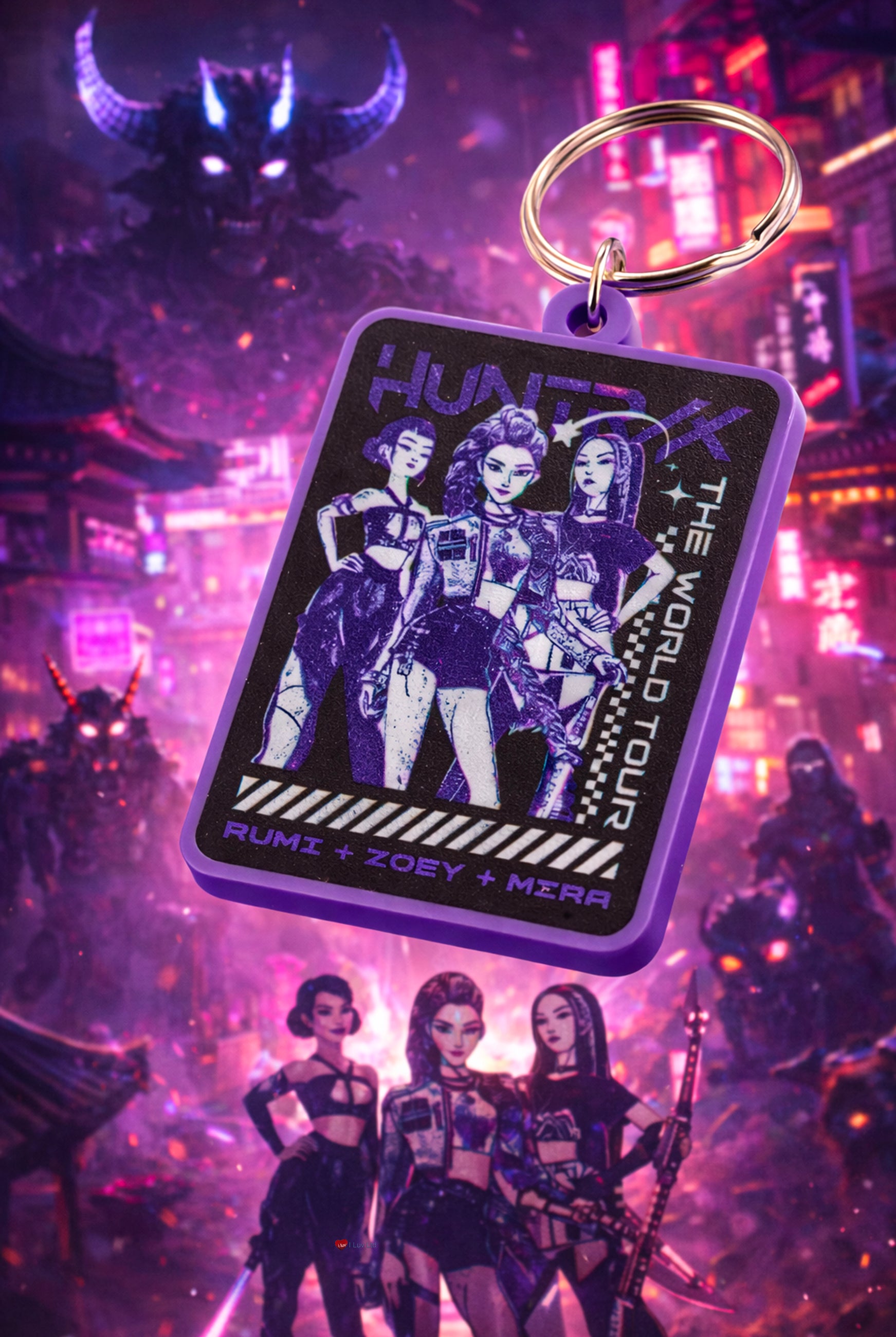 K-Pop Demon Hunters Huntrix Group PVC Keychain – Rumi Zoey Mira World Tour Bag Charm Collectible Keyring