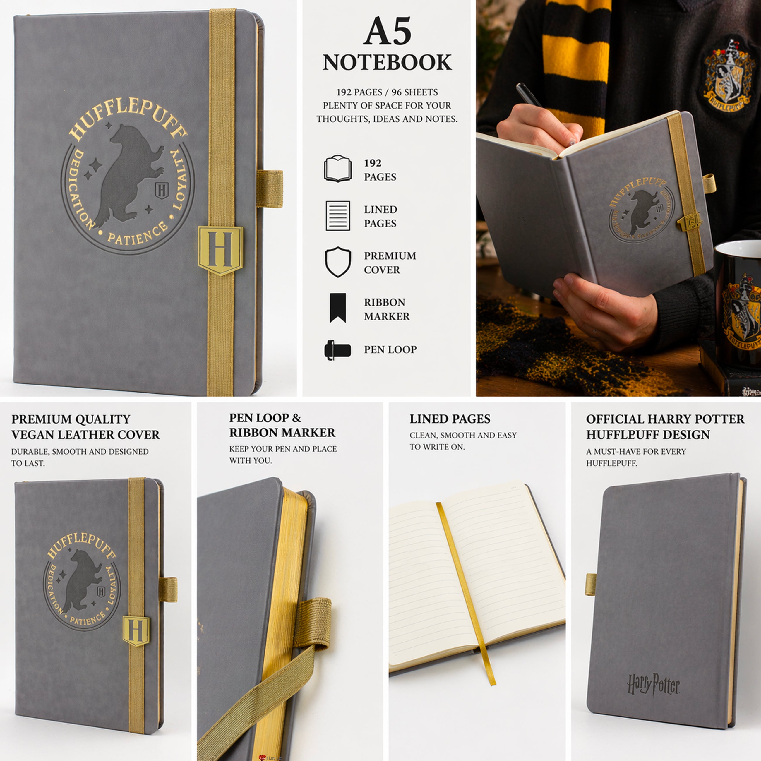 Harry Potter Hufflepuff White Notebook 192 Pages – Hogwarts House Journal Premium Hufflepuff Stationery