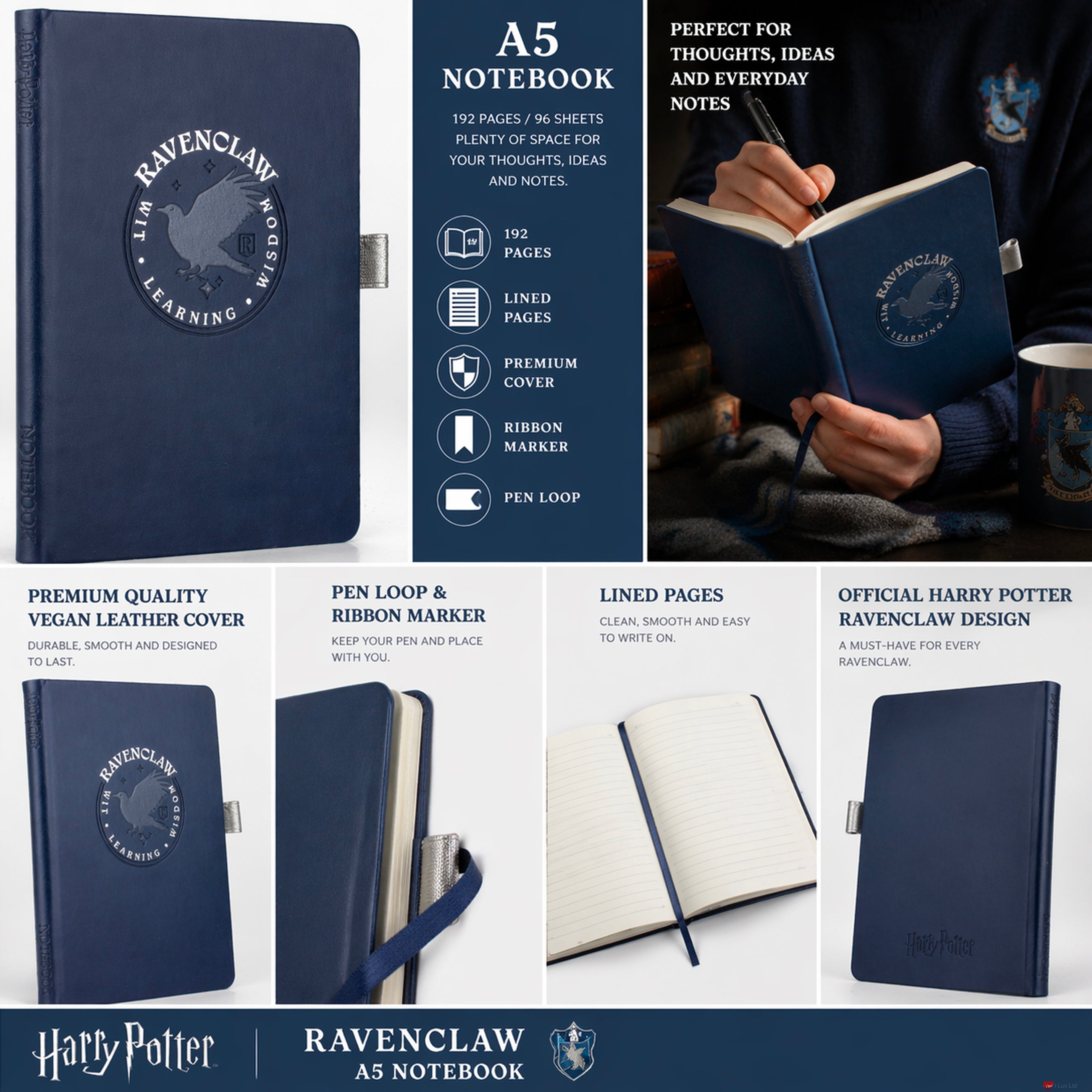 Harry Potter Ravenclaw Blue Luxe Notebook 192 Pages – Hogwarts House Journal Premium Ravenclaw Stationery