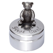 Child's First Curl Pewter Trinket Box Teddy Bear on Top Perfect for Engraving