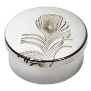 Small Pewter Trinket Box with Peacock Feather Design Perfect for Engraving