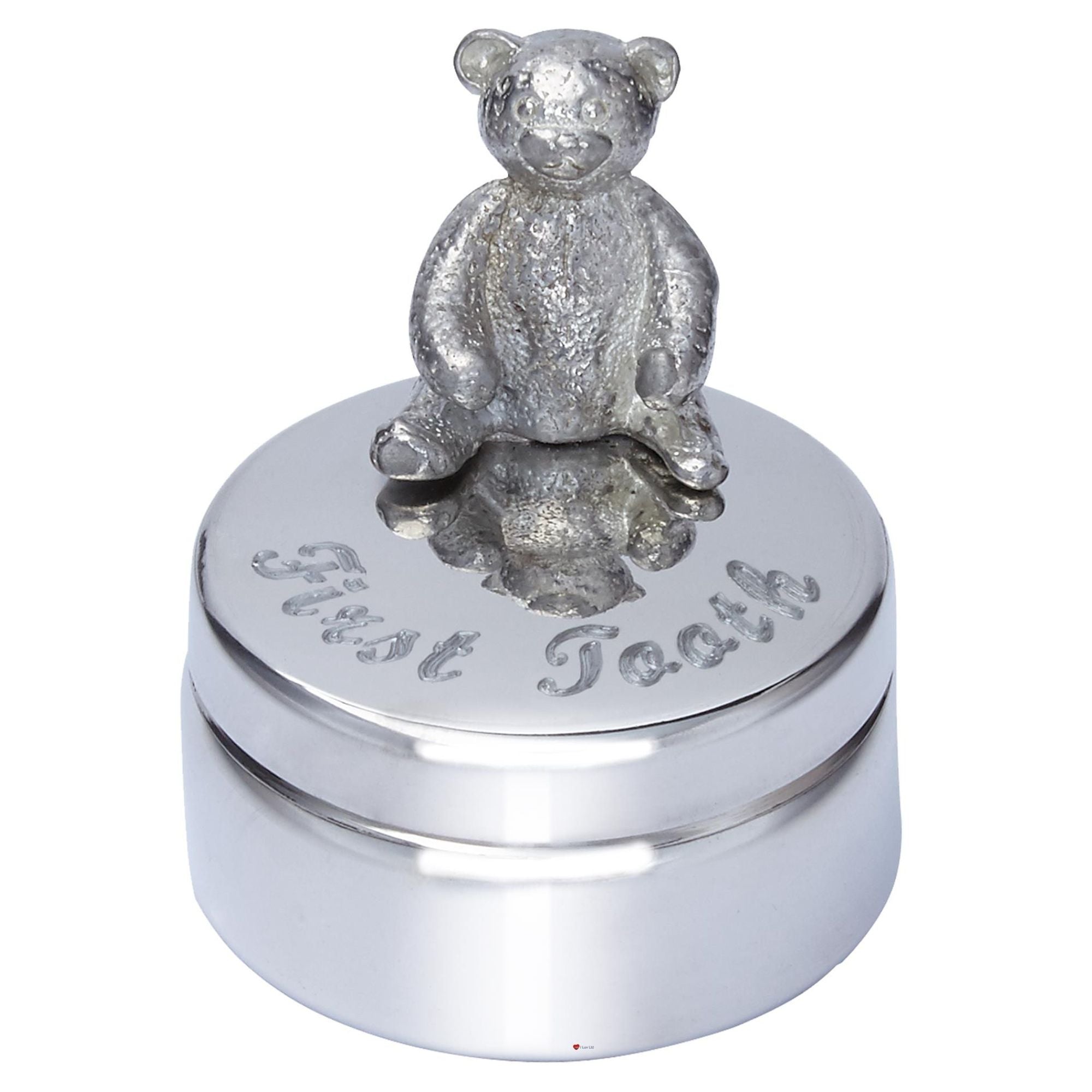 Child's First Tooth Pewter Trinket Box Teddy Bear on Top Perfect for Engraving