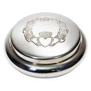 Pewter Round Trinket Box Claddagh Love and Loyalty Pattern Perfect for Engraving