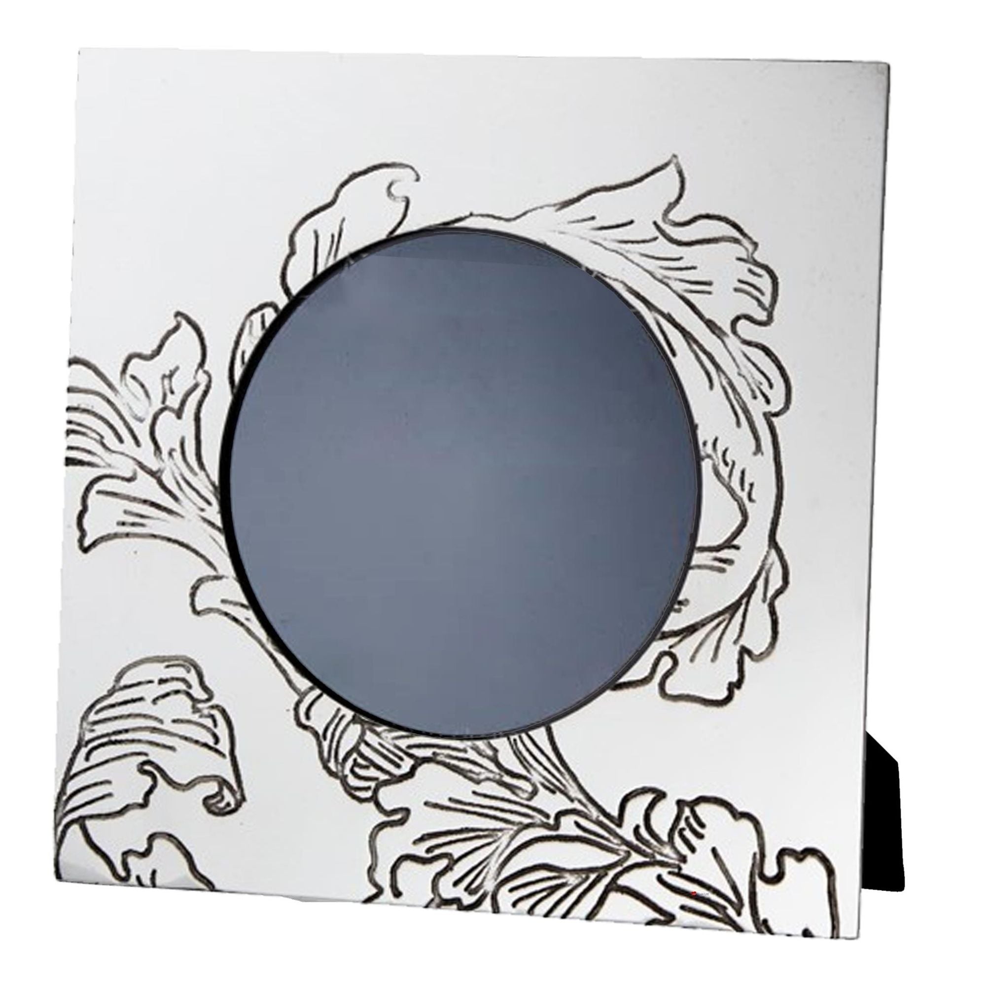 Pewter Single Small Photo Frame 4 x 4 Inch Acanthus Pattern Round Picture