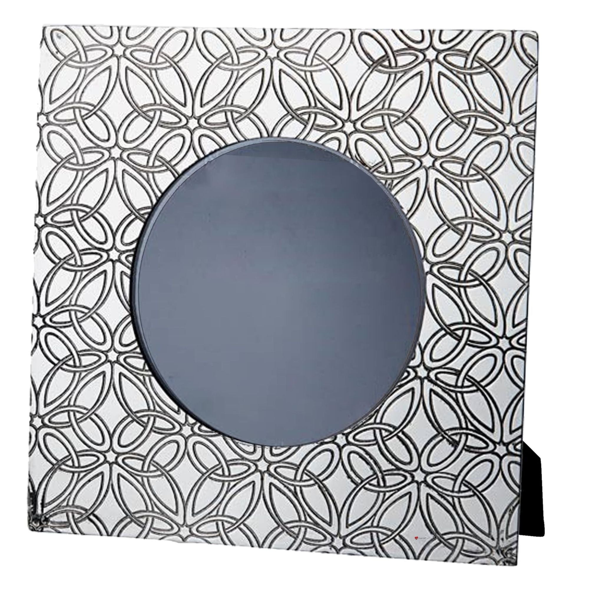 Pewter Single Small Photo Frame 4 x 4 Inch Triquetra Pattern Round Picture