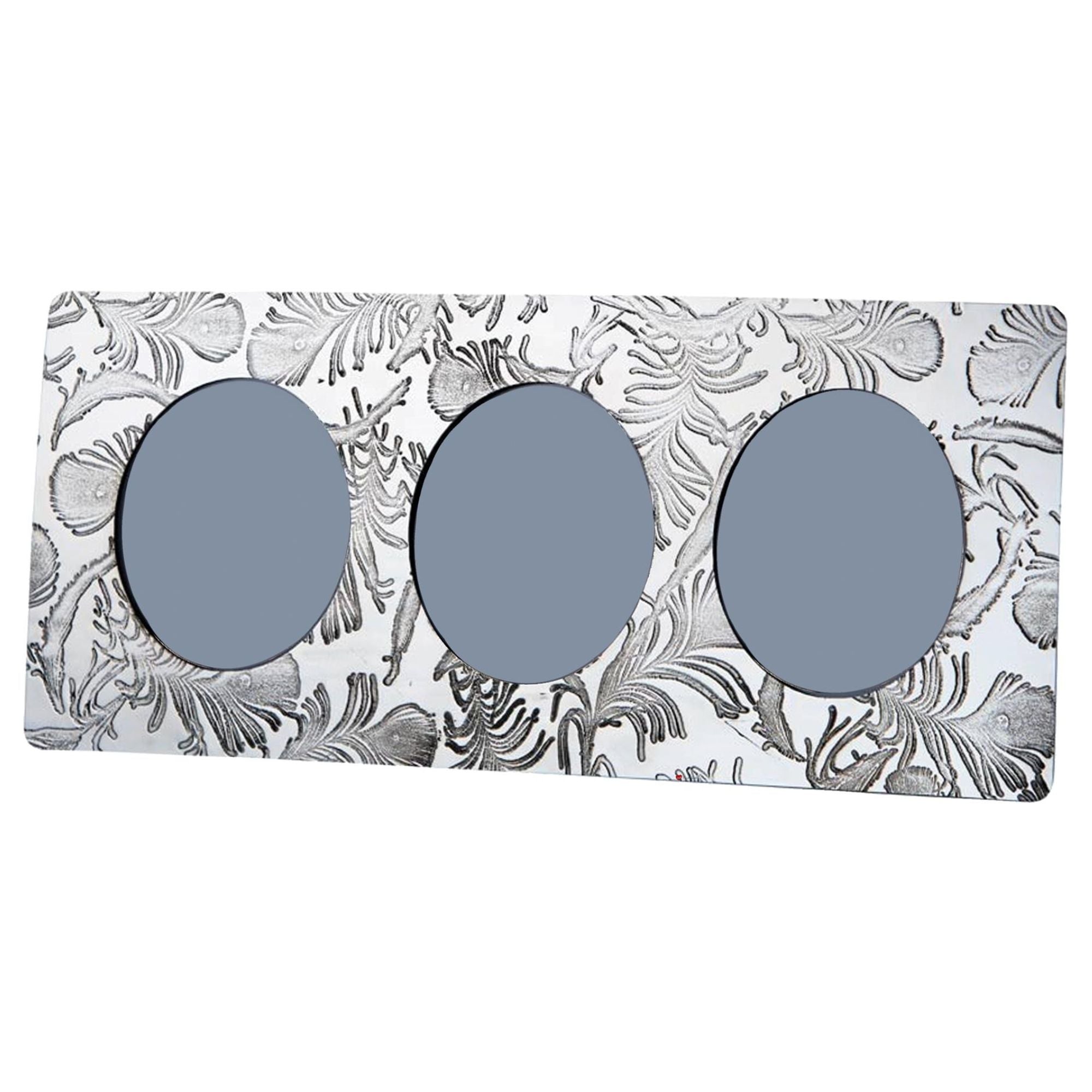 Triple Pewter Photo Frame Peacock Feather Design 3x2 Inch Perfect for Engraving