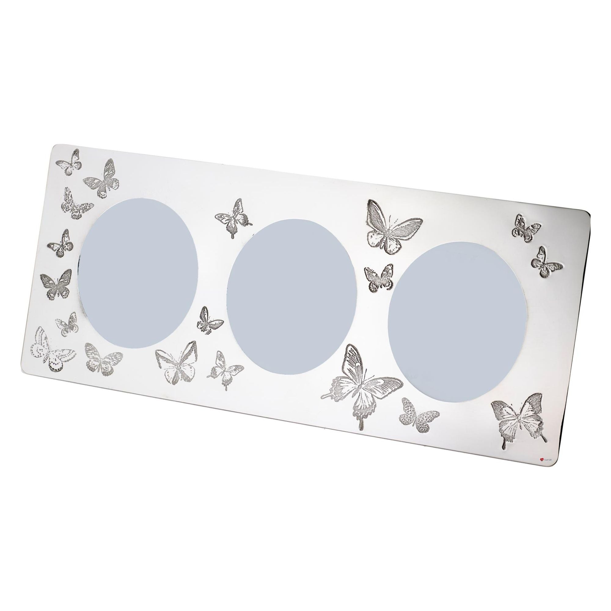 Triple Pewter Photo Frame Butterfly Design 3 x 2 Inch Perfect for Engraving