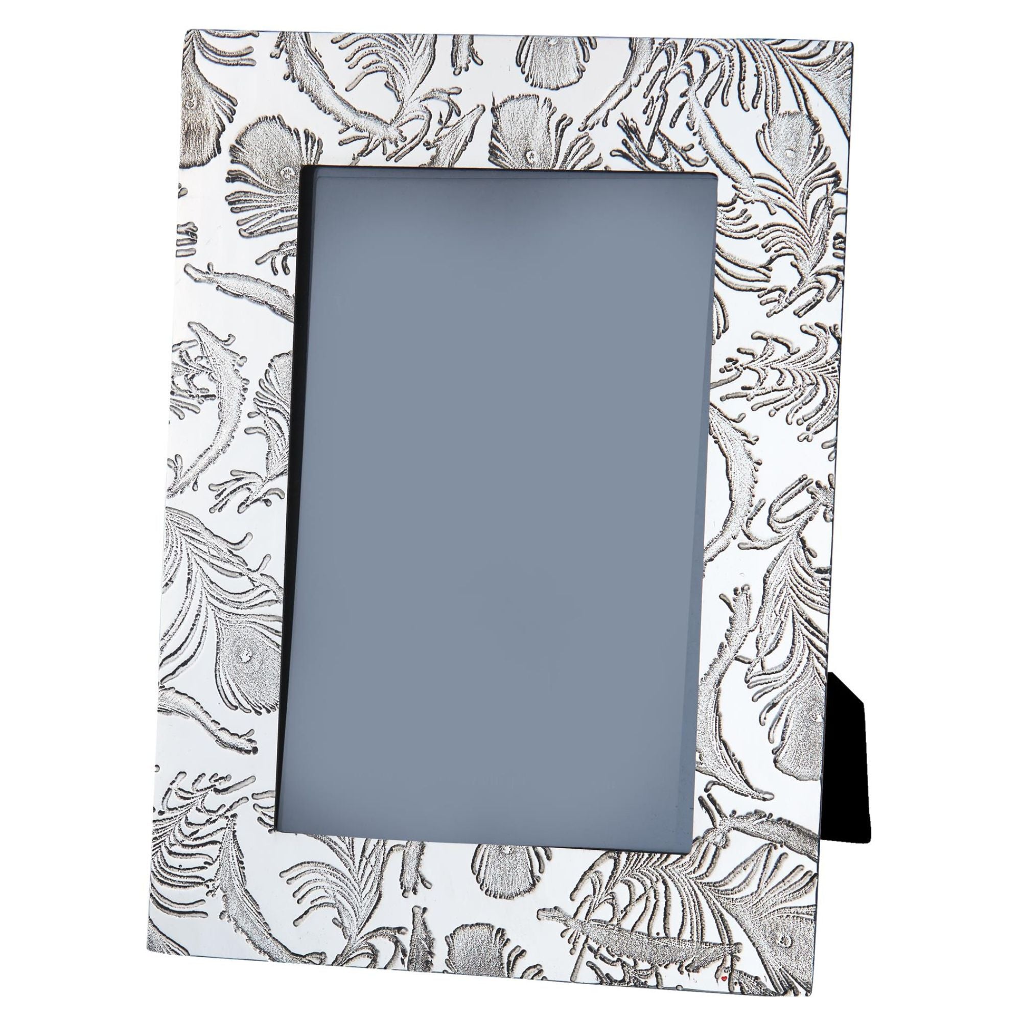 Pewter Single Photo Frame Peacock Feather Pattern 6x4 Inch Perfect for Engraving