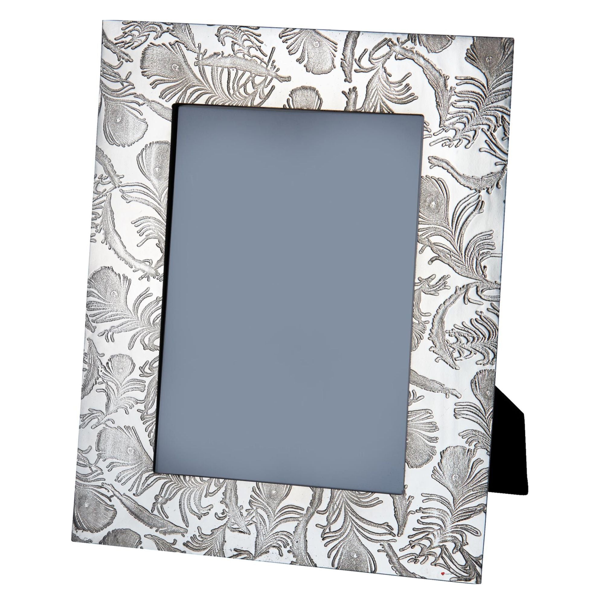 Pewter Single Photo Frame Peacock Feather Pattern 7x5 Inch Perfect for Engraving