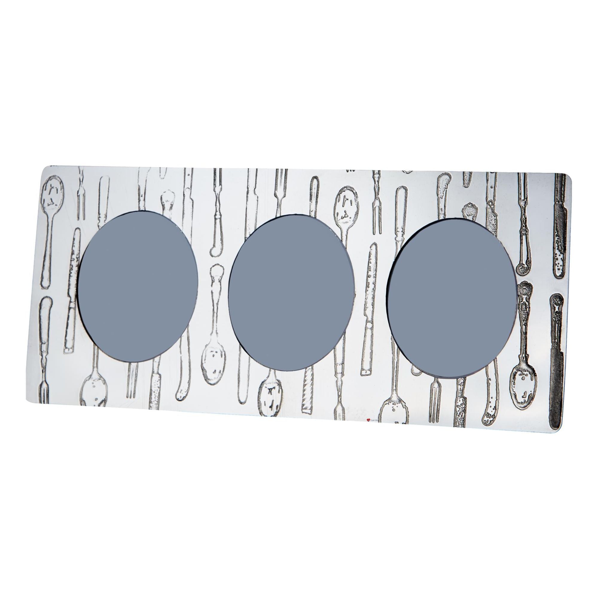 Triple Pewter Photo Frame Knife Fork Spoon Design 3x2 Inch Perfect for Engraving