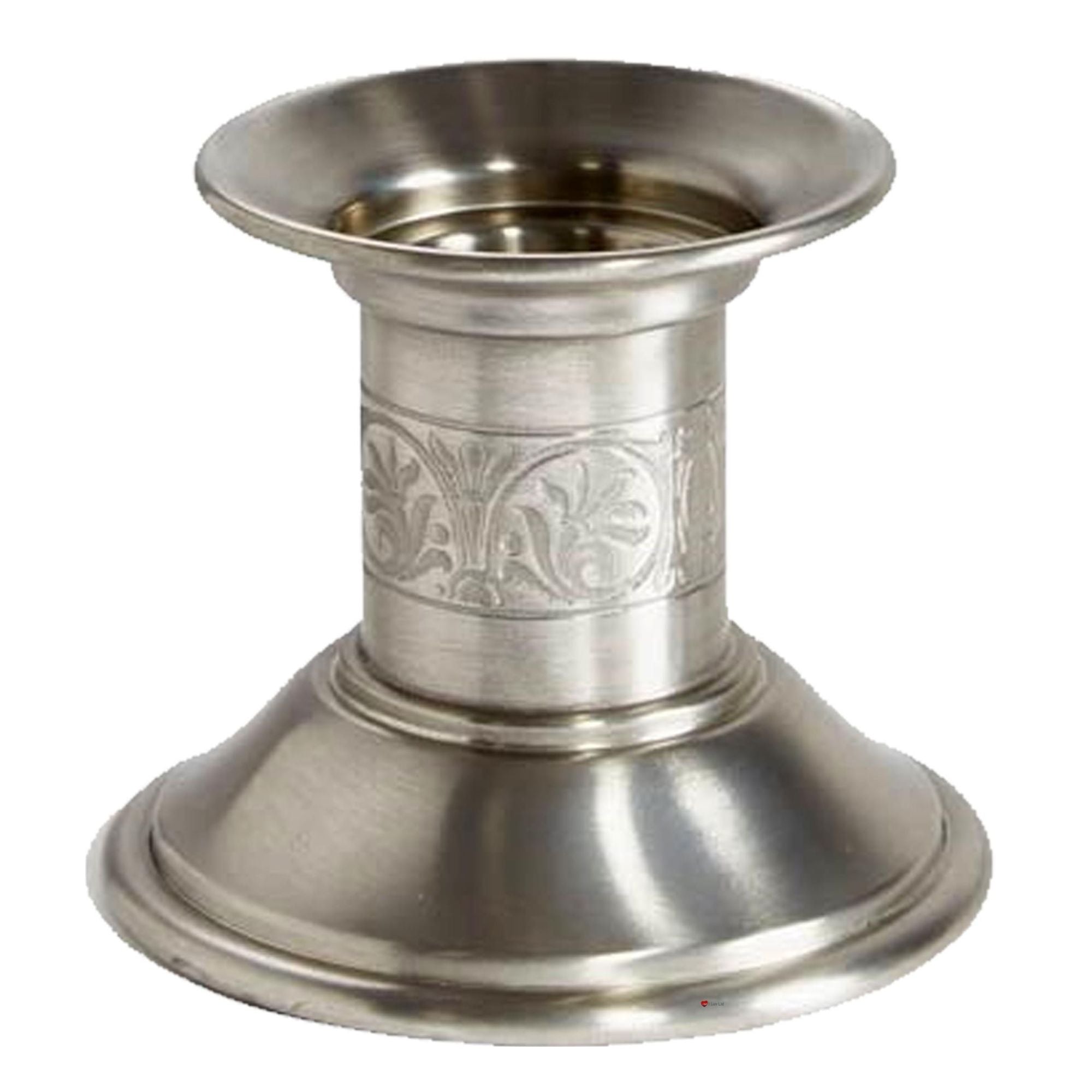 4 inch Pewter Medieval 2 inch Pillar Candle Holder with Period Motif Band