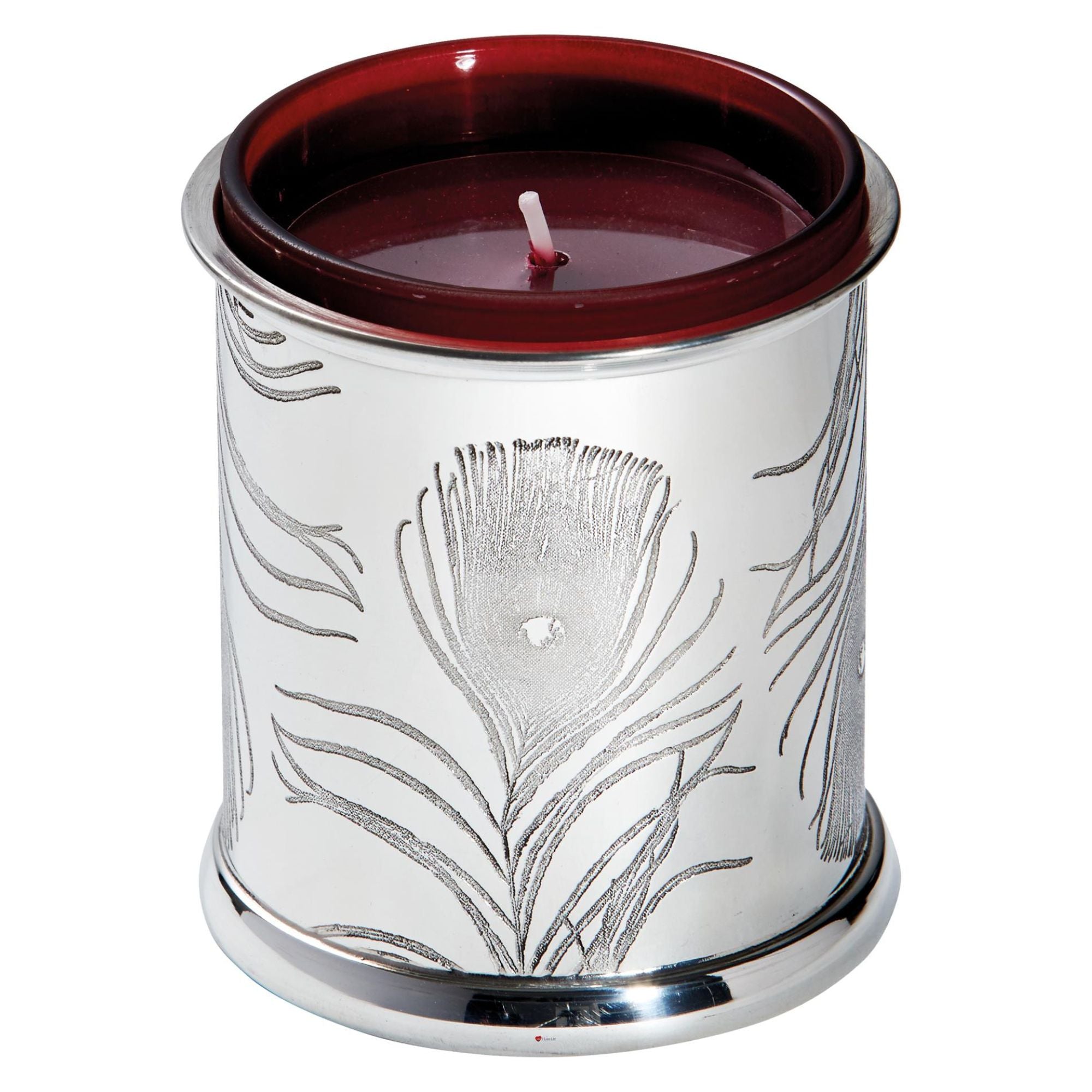 Pewter Candle Votive Holder Peacock Feather with Candle Perfect for Engraving