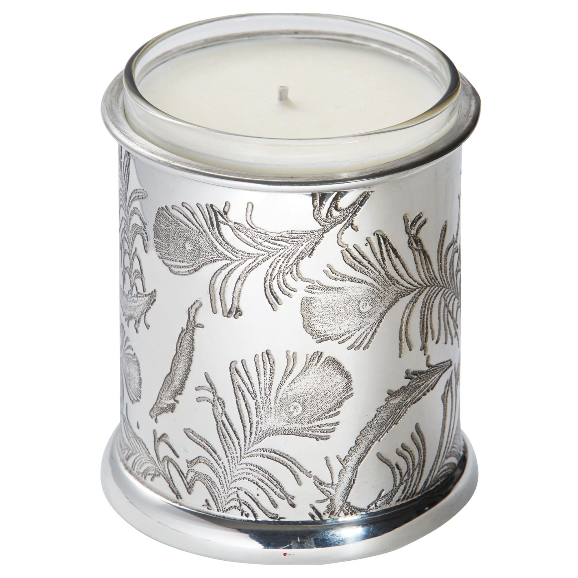 Pewter Candle Votive Holder Peacock Feather with Candle Perfect for Engraving