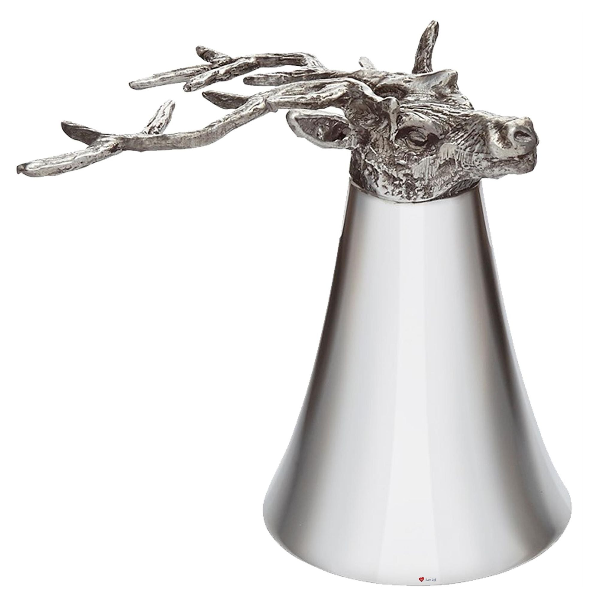 Pewter 5 oz Jigger Measure or Stirrup Cup with Stag Head Cast Pewter Stag