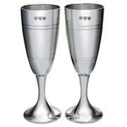 Pair of Celebration Champagne Flutes Wedding Grooved Band in Center Pewter