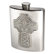 6oz Pewter Flask with Celtic Cross Design Polished Screw Perfect for Engraving