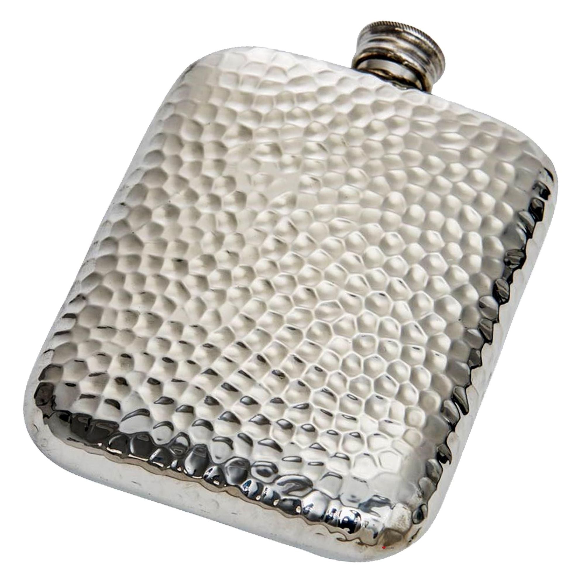 Hip Flask 6oz Pocket Flask Embossed with Hammered Design Polished Screw
