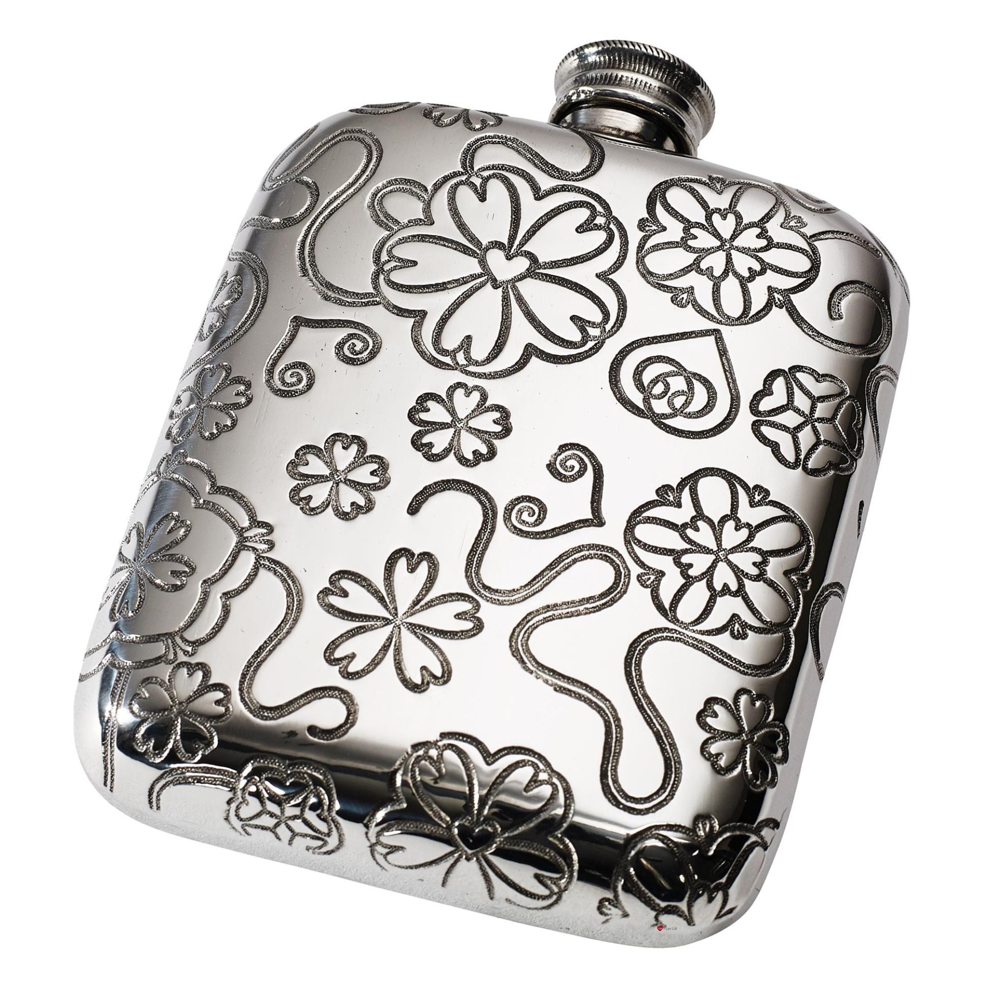 4oz Pocket Pewter Yorkshire Rose Flask Embossed with Yorkshire Rose Pattern