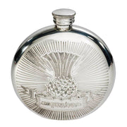 Round Pewter 6oz Flask Embossed with Thistle Bright Screw Perfect for Engraving