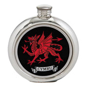 Round Pewter 6oz Flask with Welsh Dragon Polished Screw Perfect for Engraving
