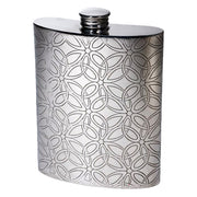 6oz Pewter Hip Flask Triquetra Pattern Bright Polished Finish Screw Top