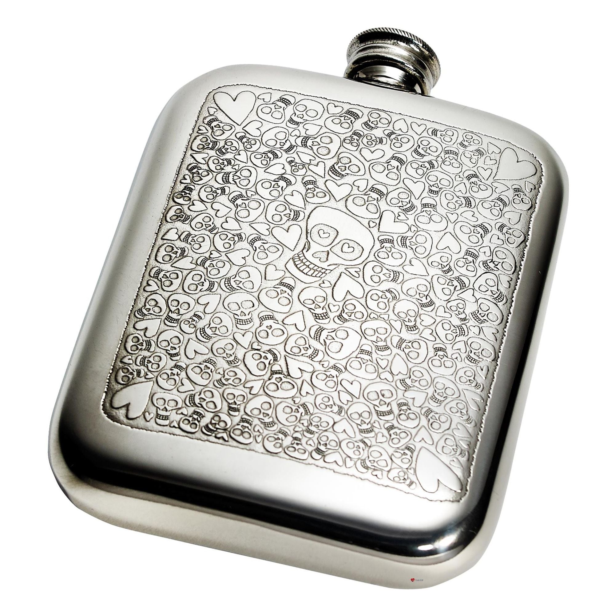 Hip Flask 6oz Love Skull Flask Polished Screw Perfect for Engraving