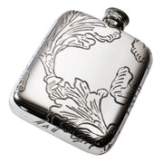 4oz Pewter Flask Embossed Design Acanthus Polished Screw Perfect for Engraving