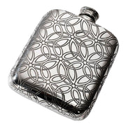 4oz Pewter Hip Flask Embossed Design Triquetra Pattern Polished Screw Top