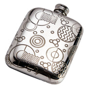 4oz Pewter Pocket Purse Flask Embossed Design Retro Pattern Polished Screw