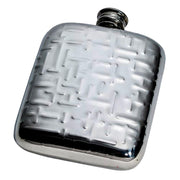 4oz Pewter Flask Embossed Design Metropolitan Pattern Polished Screw Top