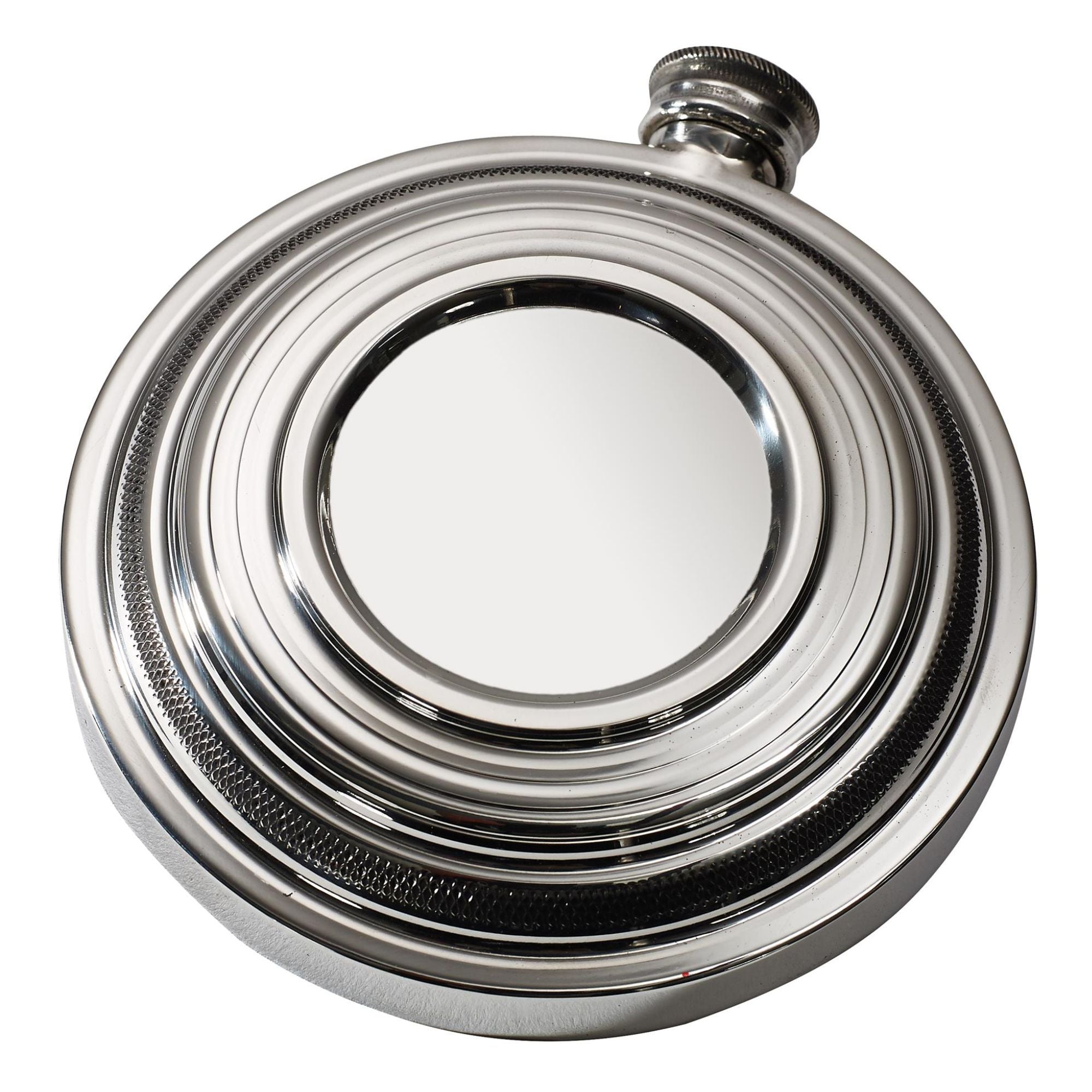 Hip Flask 3.5 oz Round Pewter Clay Shot Shaped Flask with Polished Screw