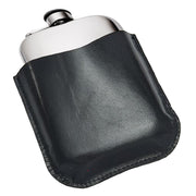 6oz Pewter Flask in Black Genuine Leather Pouch Perfect for Engraving
