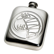 4oz Pewter Flask Archibald Knox Inspired Pattern Embossed Bright Polished Screw