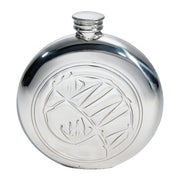Round Pewter 6oz Flask Knox Inspired Design Polished Screw Perfect for Engraving
