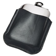4oz Pewter Pocket Flask in Black Genuine Leather Pouch Perfect for Engraving