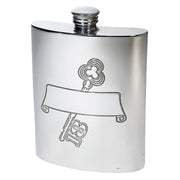 6oz Pewter Hip Flask 18th Birthday Key Stamp Scroll Banner Perfect for Engraving