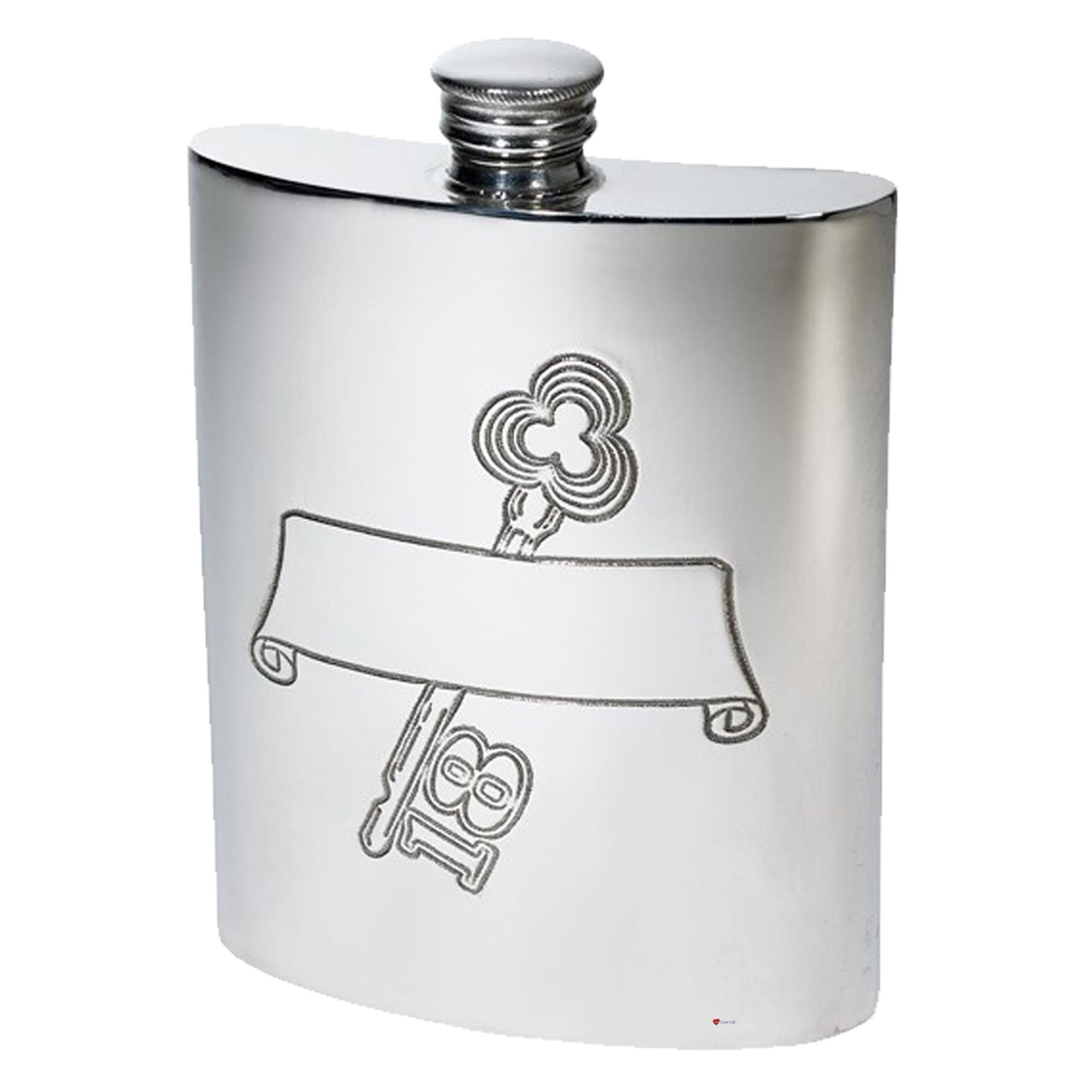 6oz Pewter Hip Flask 18th Birthday Key Stamp Scroll Banner Perfect for Engraving