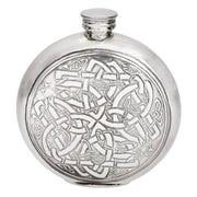 Round Pewter 6oz Flask Celtic Circle Design Polished Screw Perfect for Engraving