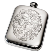 6oz Hip Flask with Skull and Heart Cluster Polished Screw Perfect for Engraving