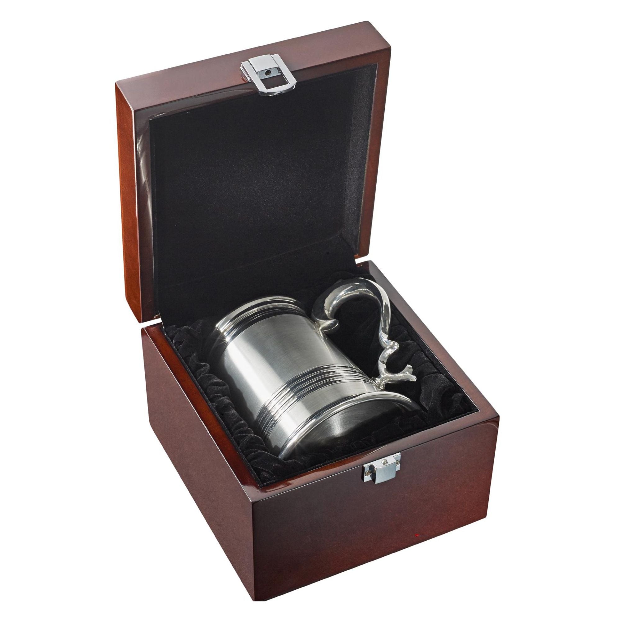 Wooden Dark Brown Presentation Box for One Pint Mug Box Black Velvet Insert
