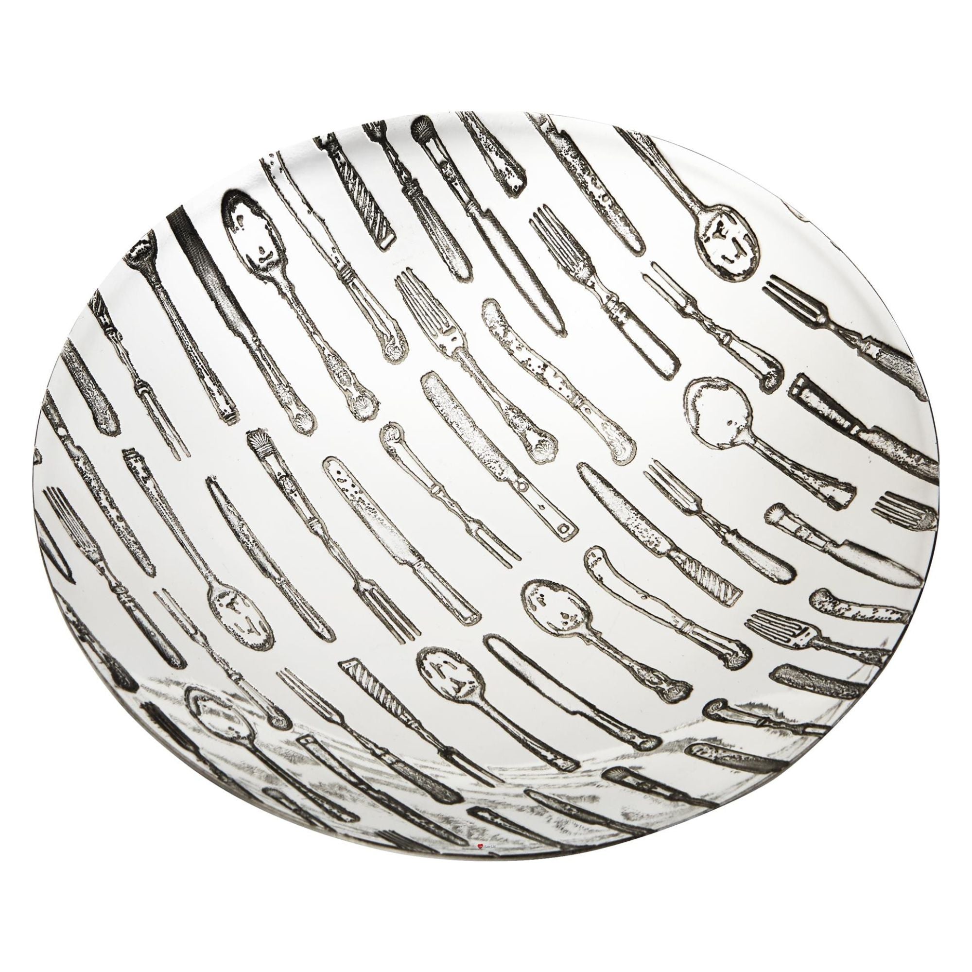 Large 8" Footed Pewter Bowl with Knife Fork Spoon Design Perfect for Engraving