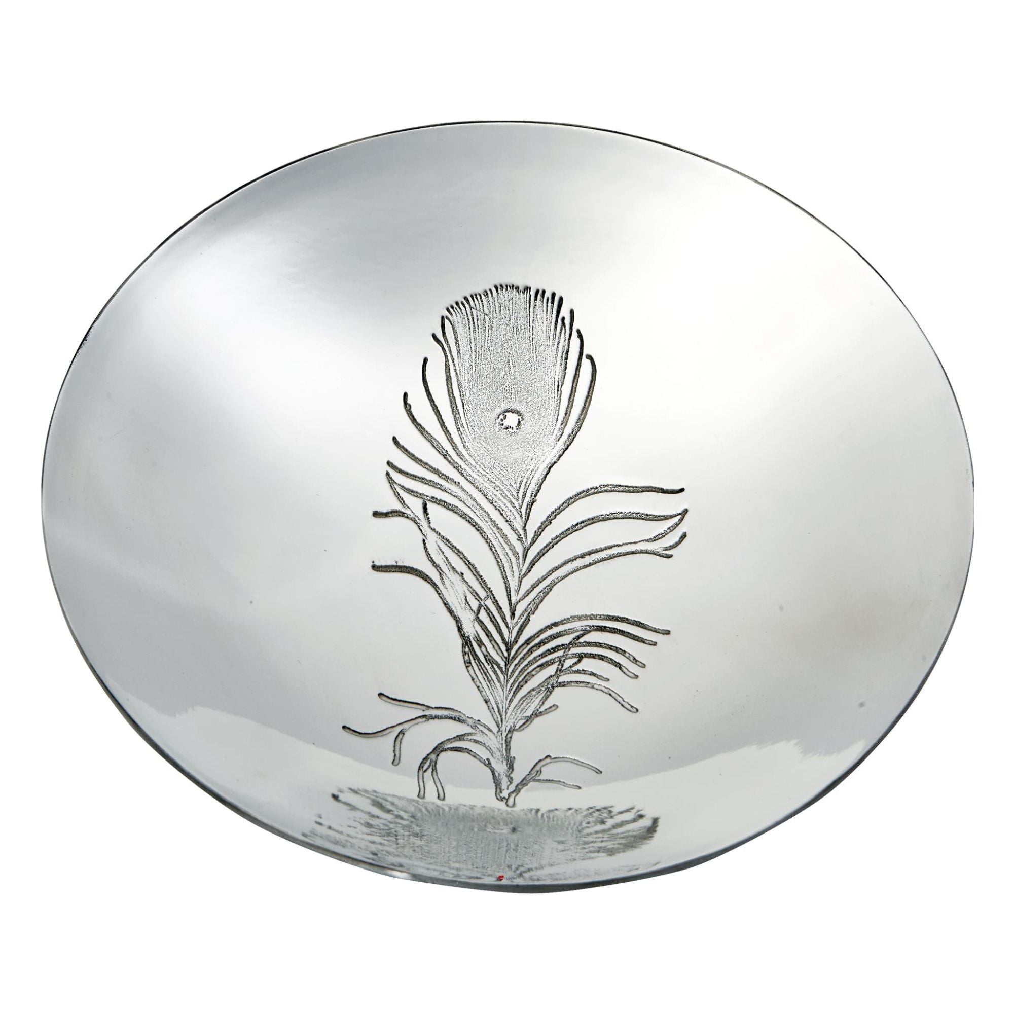 Large 8" Footed Pewter Bowl with Peacock Feather Design Perfect for Engraving