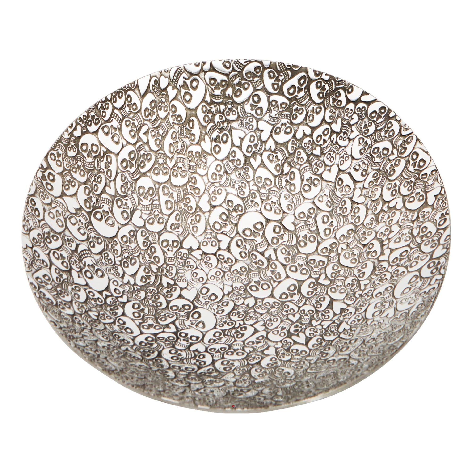 Large 8" Footed Pewter Bowl with Love Skull, Heart Design Perfect for Engraving