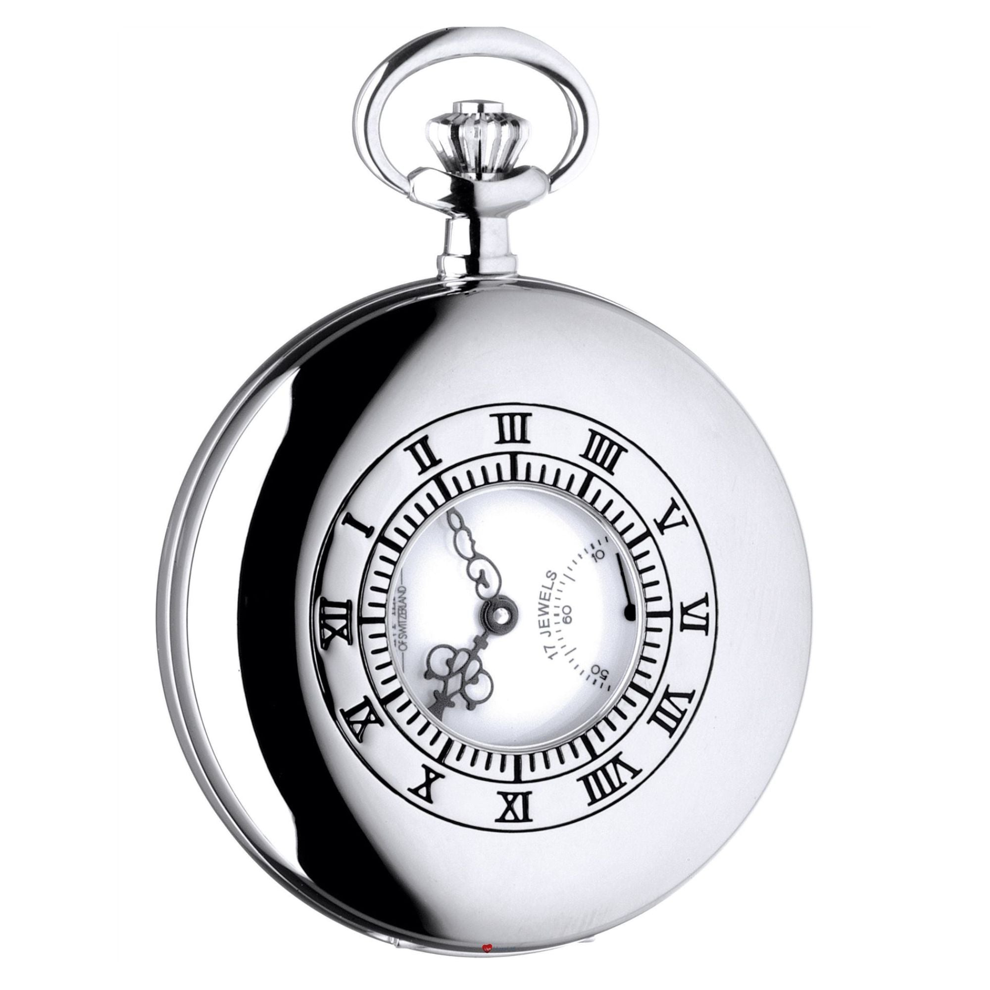 Polished Half Hunter Pocket Watch 17 Jewel Mechanical Chrome
